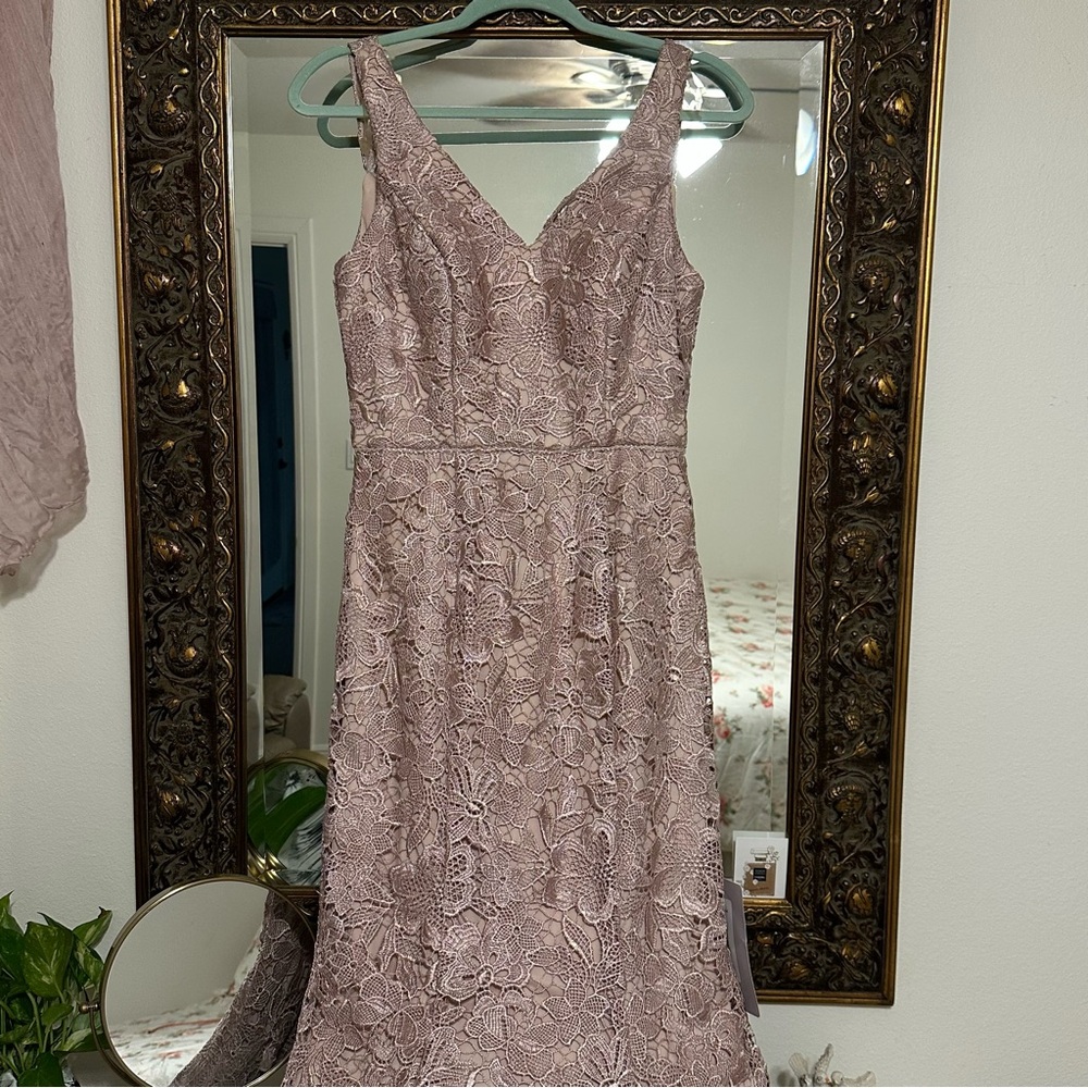 JS Collection Lace V-Neck A-Line Formal Dress in Dusty Rose